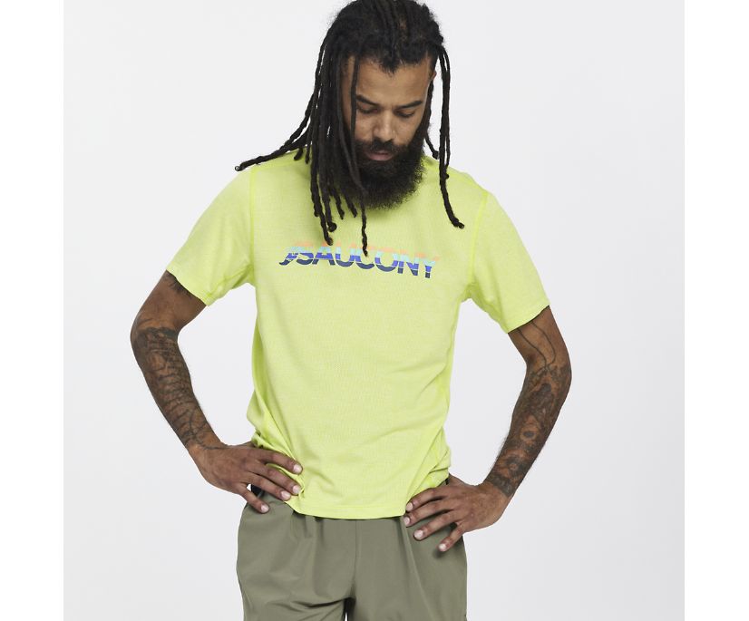 Najfatalniejszy Saucony Stopwatch Graphic Short Sleeve Męskie Głęboka Zielone | Polska QK9-63706H2